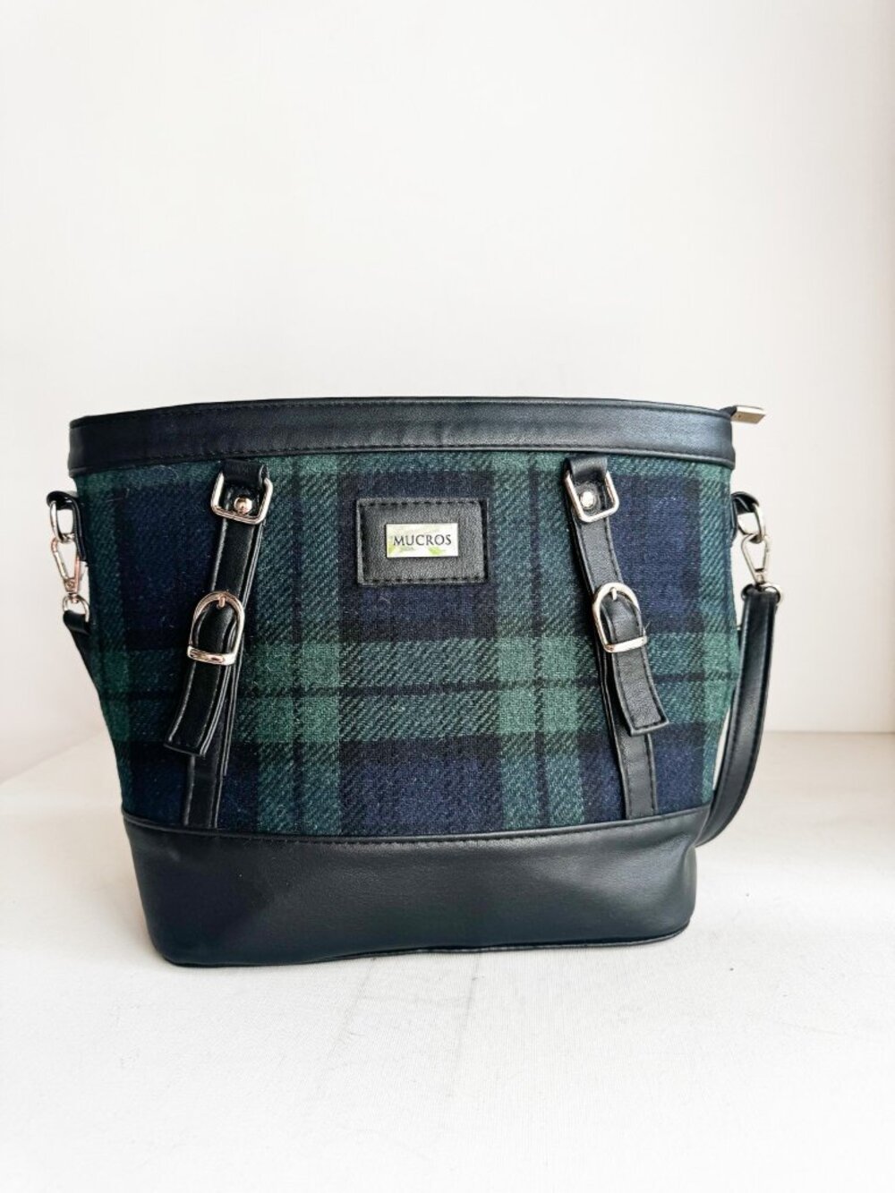 Mucros Kelly Plaid Tweed Wool Bag Green Blue